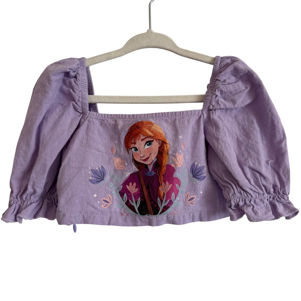 Disney Frozen Anna Elsa Purple Puff sleeve Crop Top t shirt 2T girls summer